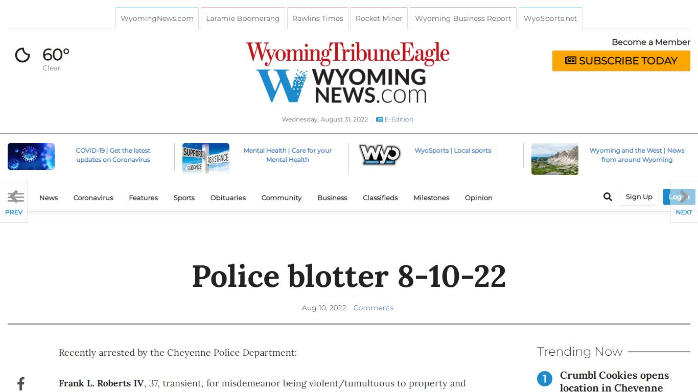 Police blotter 8-10-22 | Police Blotter | wyomingnews.com